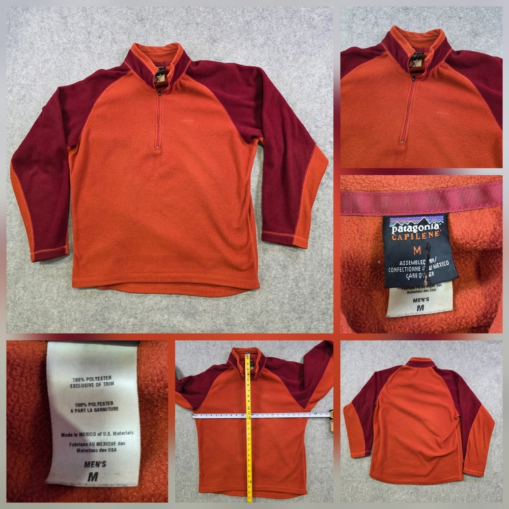 Patagonia Capilene‎ Pullover Mens Medium Orange 1/4 Zip Fleece Hiking Top 25250